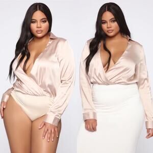 FASHION NOVA • Champagne Gold Call My Hotline Satin Bodysuit